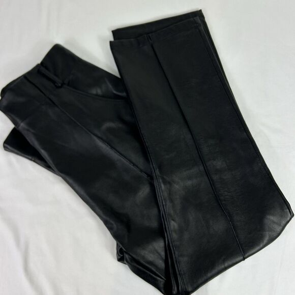 Lulu's Vegan Faux Leather Pants Black Pockets Ankle Soft Front‎ Seam Size Large - Picture 12 of 12